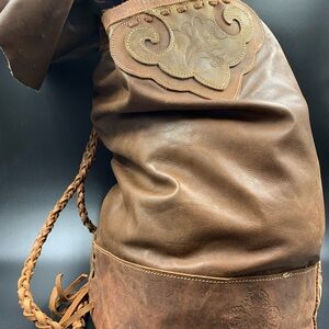 Brown Leather Embossed Shoulder Bag